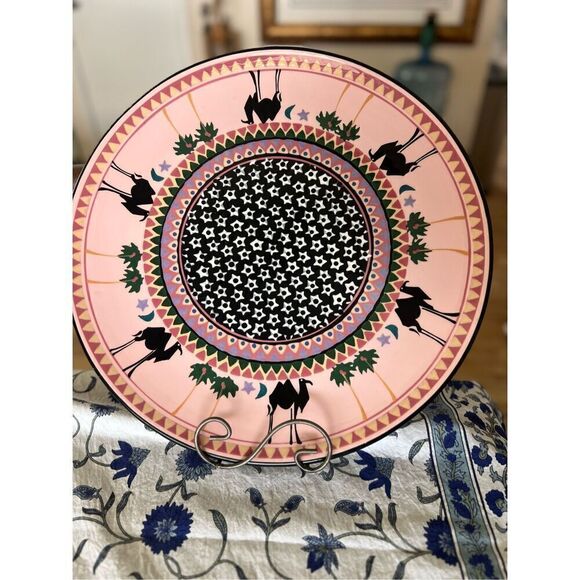 Denise Ford ‘91 Lead Free Ceramic Stunning Pink Hand Painted Signed Platter 17” - Picture 6 of 9